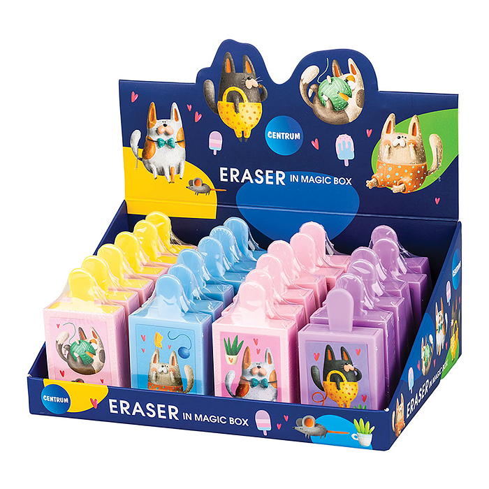 Ластик из синтетического каучука "Животные волшебной коробке" 38x14x72мм, дисплей бокс