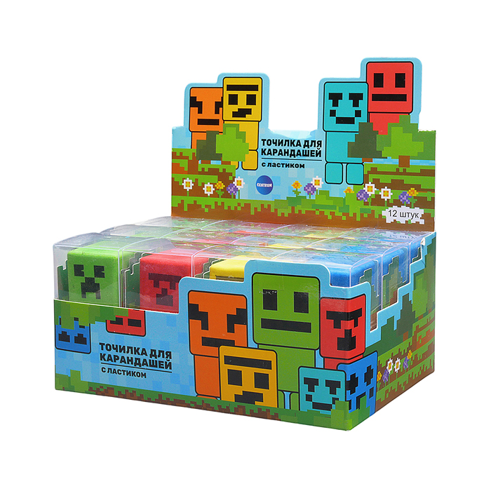 Точилка с ластиком "My game" микс 4 цвета