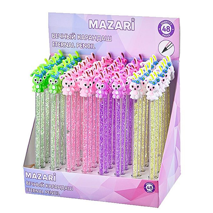 Карандаш вечный "Зайки" с кристаллами внутри корпуса, 4 цвета корпуса в ассортименте