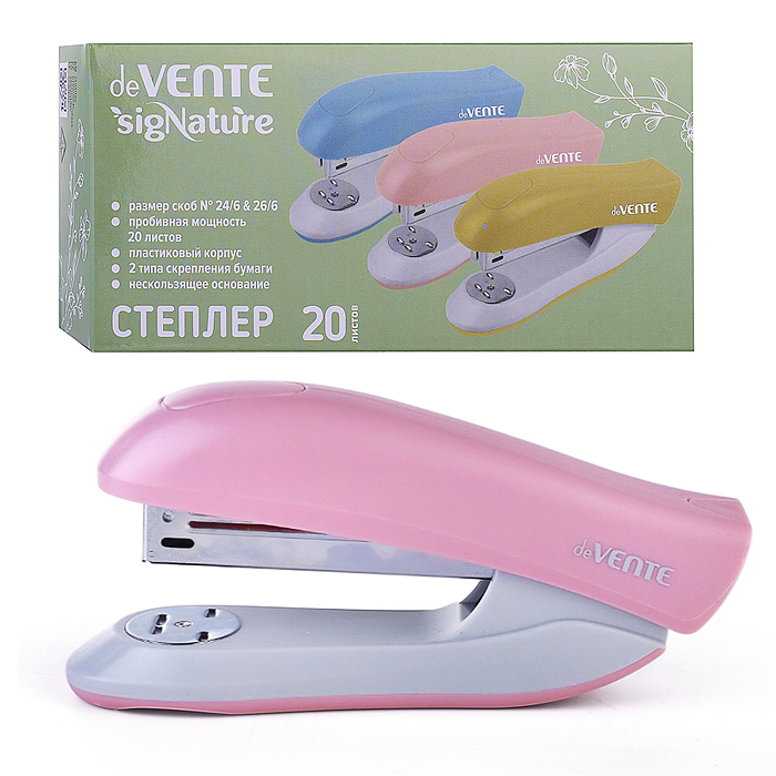 Степлер "SigNature" 24/6&26/6 (мощность 20 листов, глубина скрепления 60 мм) пластиковый, в