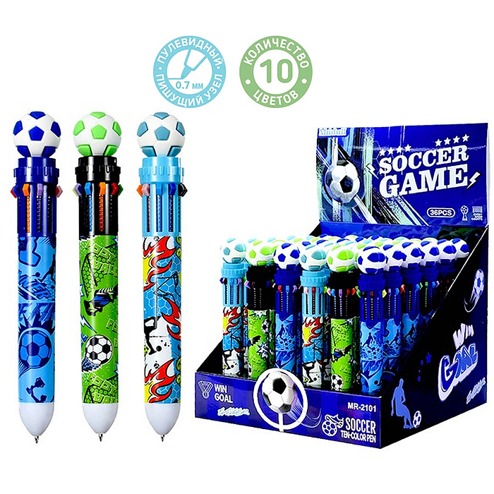 Ручка шариковая автоматическая "WIN GOAL" 10цв. (фиолетовый, черный, синий, красный, оранжевый, зеле