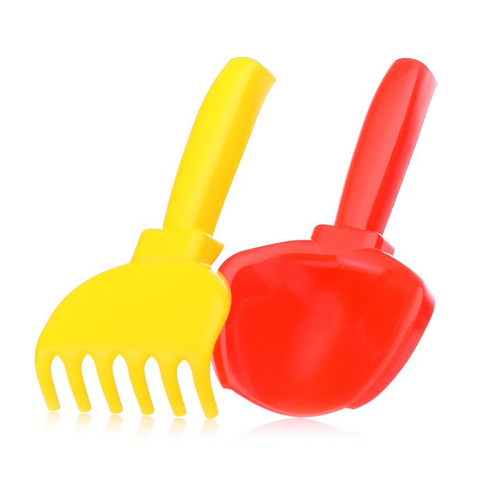 Песочный набор в корзинке "Садовый " ( 4 формочки, совок, грабли, леечка )