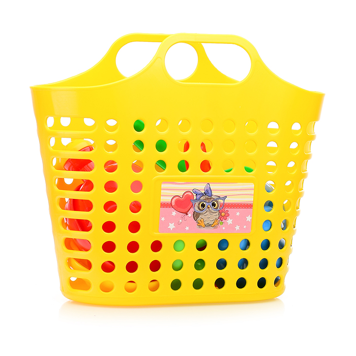 Песочный набор в корзинке "Садовый " ( 4 формочки, совок, грабли, леечка )