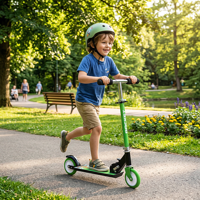 Самокат 2-х колесный R0221 ROCKET,колеса PU/ 125 мм, ABEC 7, зеленый (в пакете)