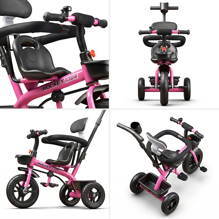 Велосипед трехколесный Rocket 188NEW-PK, колеса EVA 10"/8", цвет розовый
