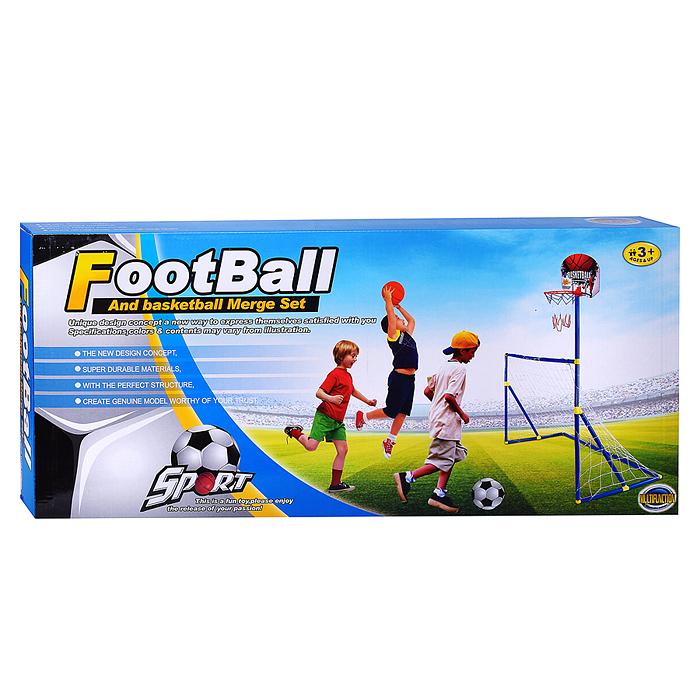 Ворота футбольные LT-15A20 с баскетбольной стойкой, 2 мячами и насосом, в коробке