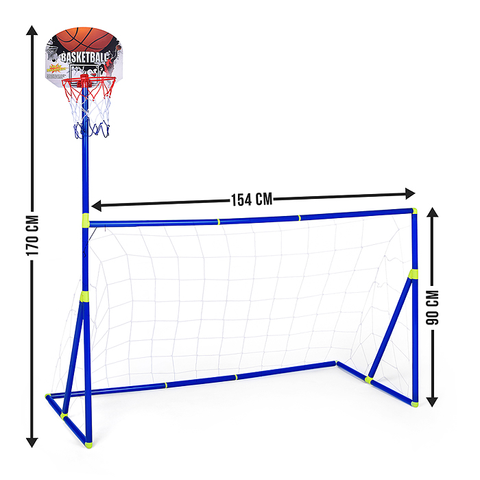 Ворота футбольные LT-15A20 с баскетбольной стойкой, 2 мячами и насосом, в коробке