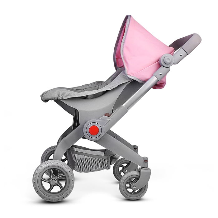 Коляская кукольная 9706 металлическая, с корзиной и козырьком, цвет серо-розовая