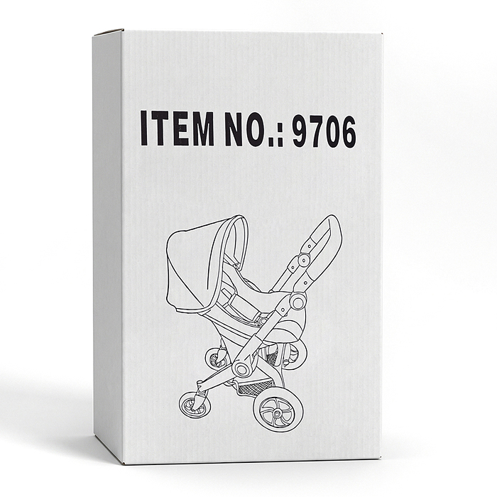 Коляская кукольная 9706 металлическая, с корзиной и козырьком, цвет серо-розовая