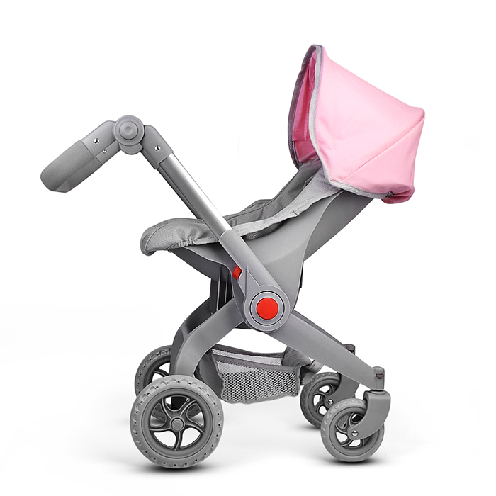 Коляская кукольная 9706 металлическая, с корзиной и козырьком, цвет серо-розовая