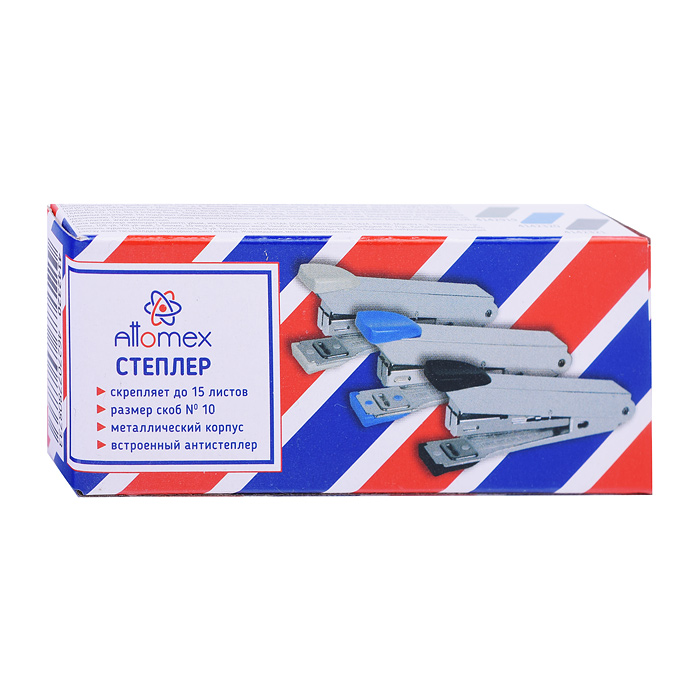 Степлер "Attomex" № 10 (мощность 15 листов, глубина скрепления 35 мм) металлический