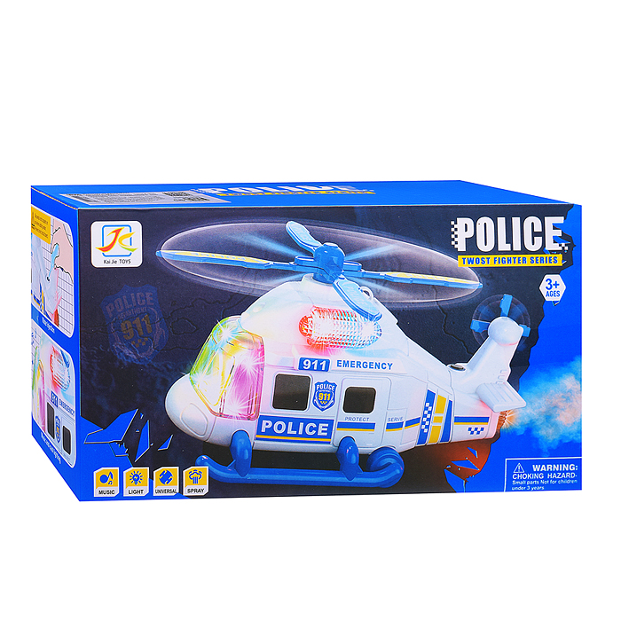 Вертолет 8842 "Полицейский вертолет" на батарейках, с распылением, в коробке