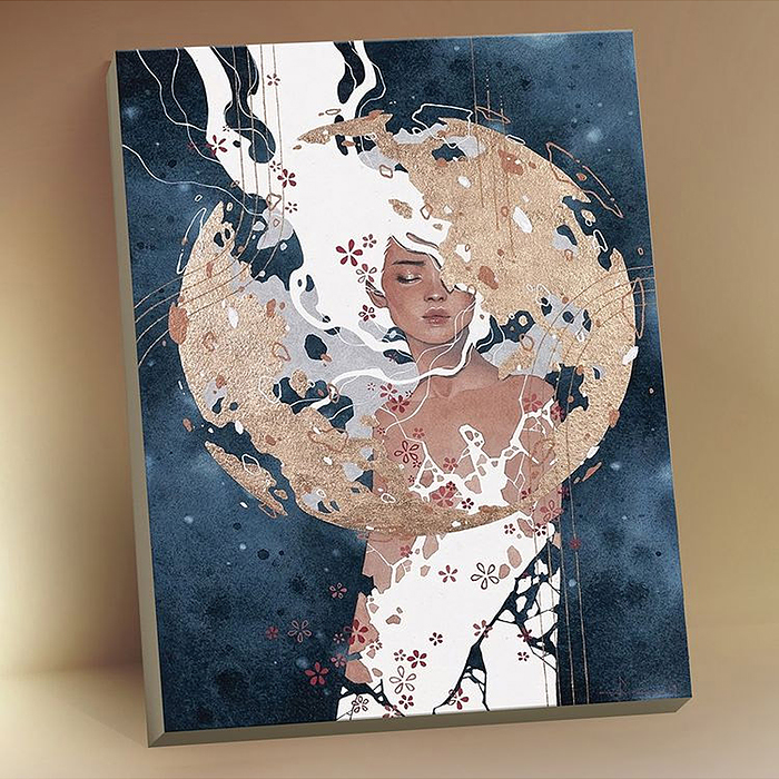 Картина по номерам 40х50 "Новый мир" с поталью золото16 цветов