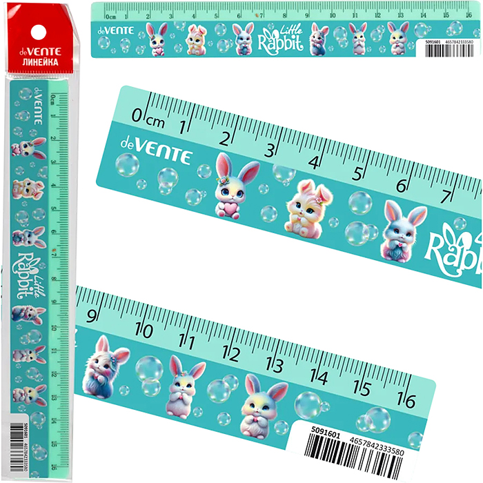 Линейка пластиковая "Little Rabbit" 16 см, с дизайном, с индивидуальной маркировкой, с цвет