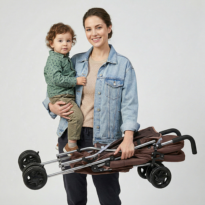 Детская прогулочная коляска-трость Prammy Brown, коричневый