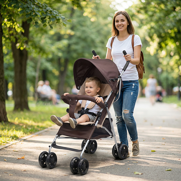 Детская прогулочная коляска-трость Prammy Brown, коричневый