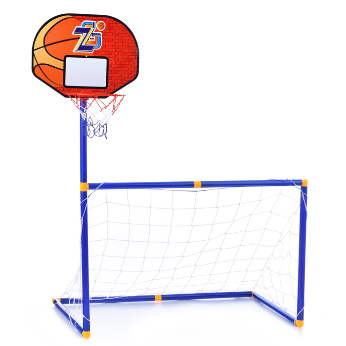 Ворота футбольные ZG270-13 с баскетбольной стойкой, мячом и насосом, в коробке