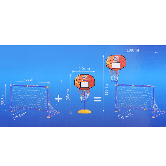 Ворота футбольные ZG270-13 с баскетбольной стойкой, мячом и насосом, в коробке