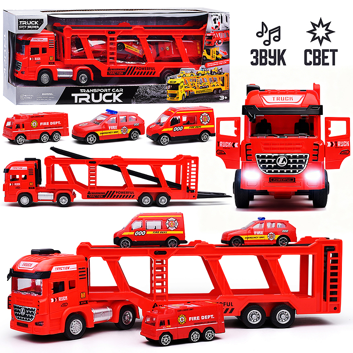 Машина 0100-25A "Автовоз-пожарный"(свет, звук) в коробке