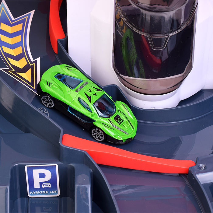 Парковка 69951B "Мега-паркинг" 6 металлических машин в наборе, (свет, звук) в коробке