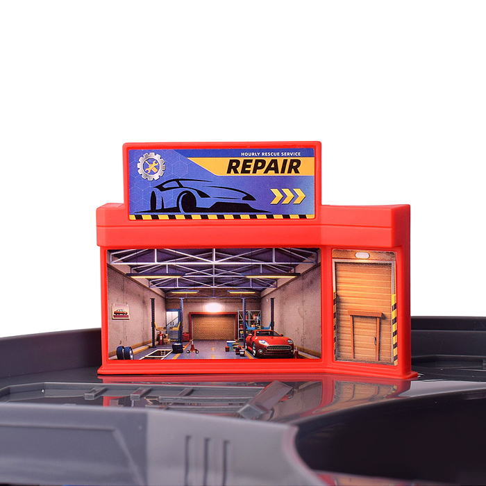 Парковка 69951B "Мега-паркинг" 6 металлических машин в наборе, (свет, звук) в коробке