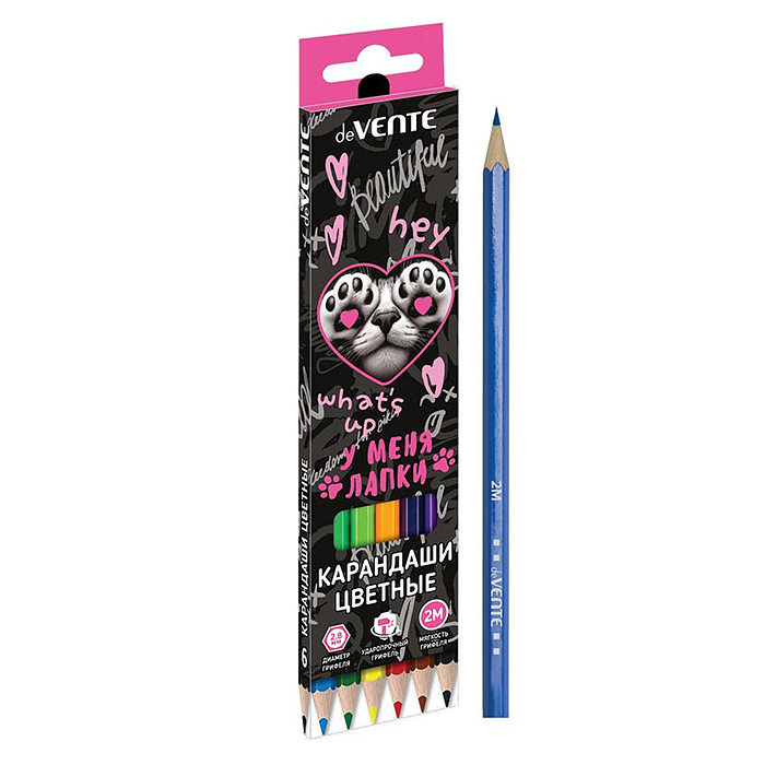 Карандаши цветные "У меня лапки" 06 цветов, 2М, диаметр грифеля 2,8 мм, шестигранные, в кар