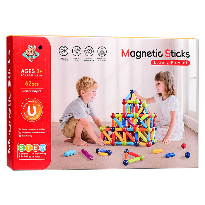 Конструктор 7486 "Весёлые магнитики" (магнитный, 62 дет.) в коробке