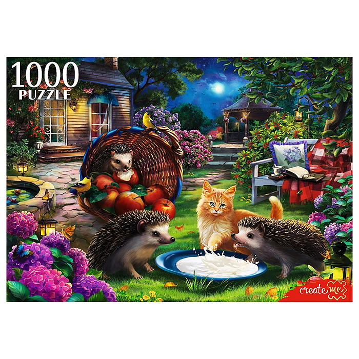 Пазлы 1000 "Ежи и котенок"