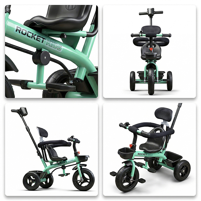 Велосипед трехколесный Rocket 188NEW-TQ, колеса EVA 10"/8", цвет бирюзовый