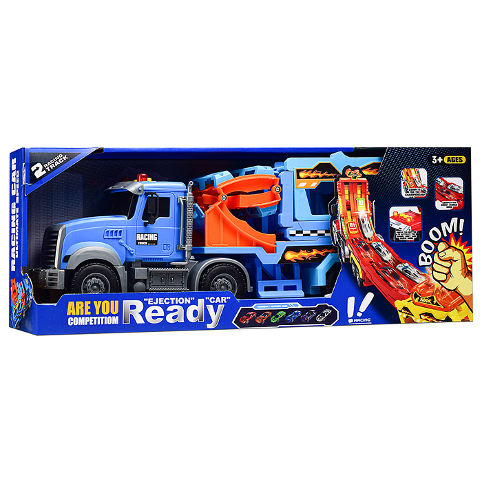 Машина CY-3301A "Трюковой Трак" (2 машины в комплекте, цвет синий, на батарейках) в коробке