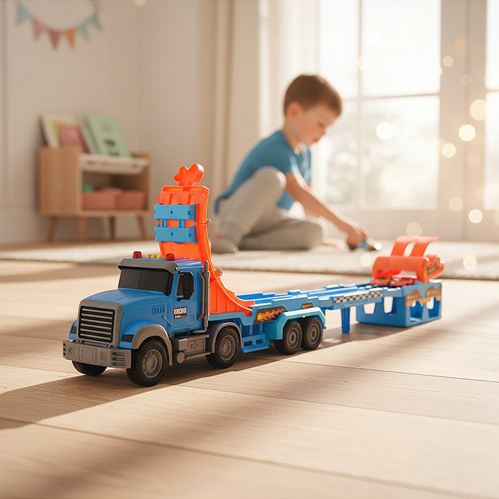 Машина CY-3301A "Трюковой Трак" (2 машины в комплекте, цвет синий, на батарейках) в коробке