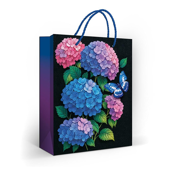 Пакет подарочный "Бабочка и гортензия" (цветы и бабочка)
