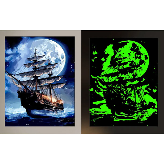 Картина по номерам 30х40 "Одиночное плавание" черный холст светящаяся краска 19 цветов