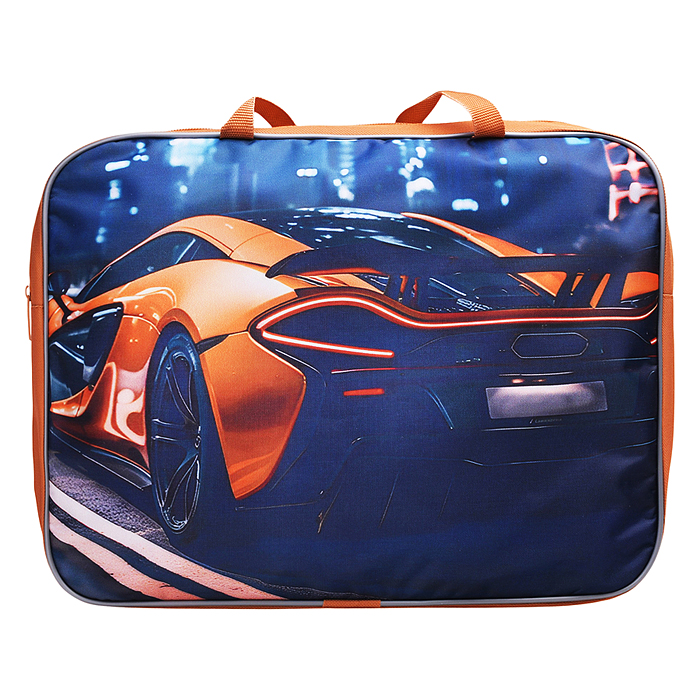 Папка школьника А4 с ручками + твердое дно, широкая, ткань, дизайн 335/260/60 "Авто в городе"