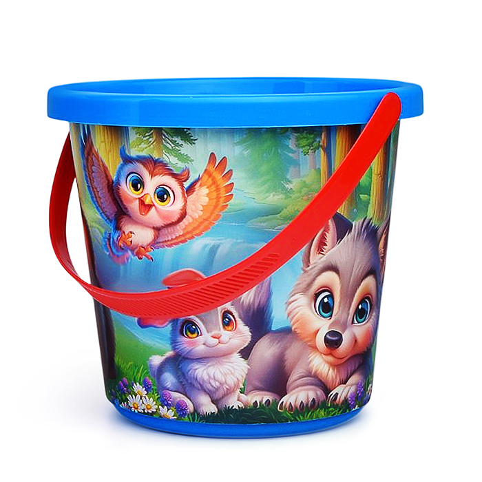 Набор №110 (Ведро №8 (0.85л.) "Лесная полянка"+ лейка+лопатка 13 см + грабли 13 см)