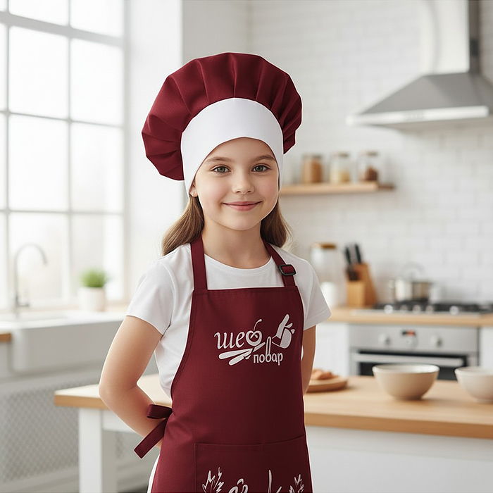 Набор "Шеф-повар" (фартук, колпак) бордовый