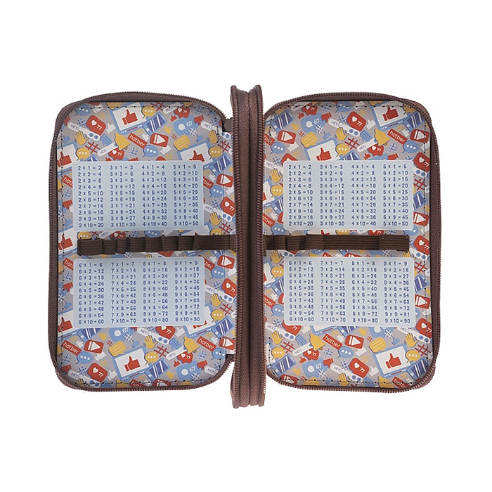Пенал 190х110мм 2 отделения на молнии мат.ламин. 3D лак "Вот енот" с таблицей умножения