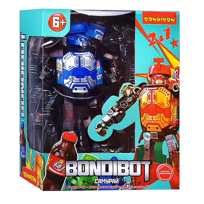 Трансформер "Бутылка-робот" 2в1, Самурай, ВОХ, цвет синий