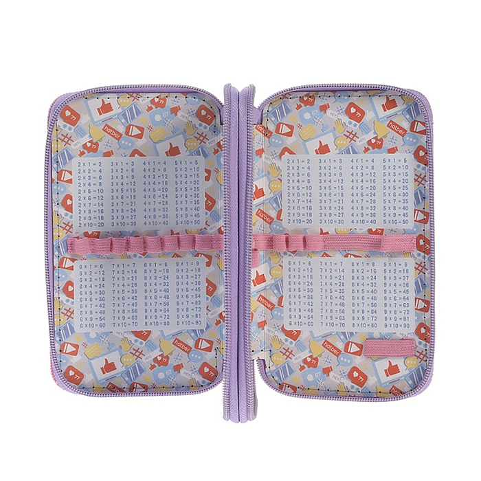 Пенал 190х110мм 2 отделения на молнии глянц.ламин.тиснение "Мой котик" с таблицей умножения