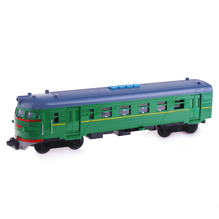 Модель "Электричка" пластик 30 см, (свет-звук, 4 кнопки, зелен,)инерц, в коробке