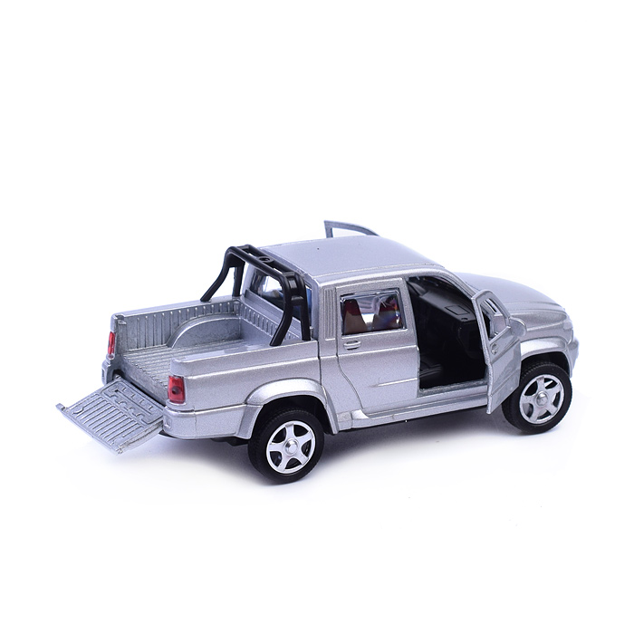 Машина металл. "УАЗ пикап" 12 см, двери, багаж, инерц, серебристый