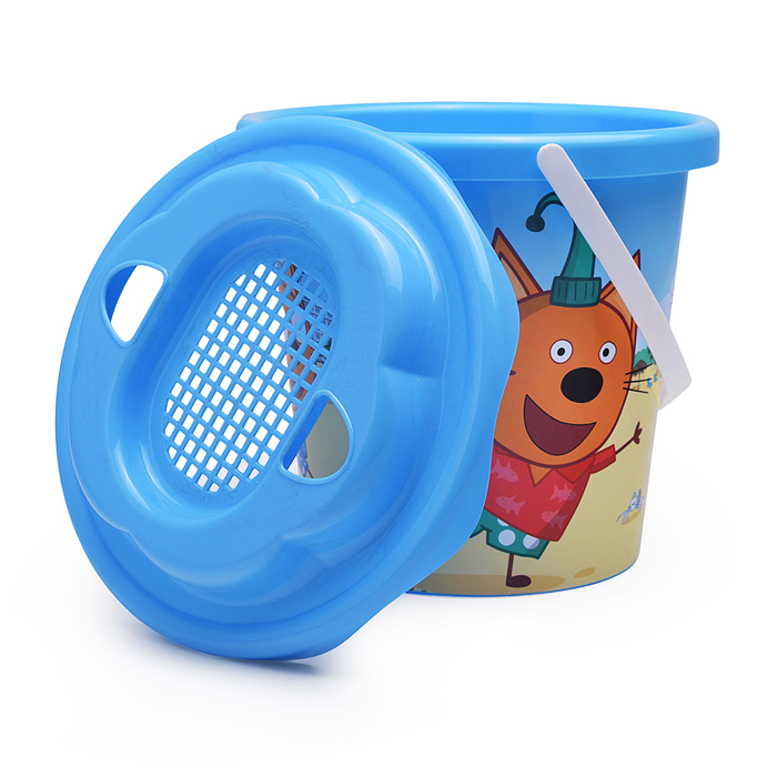 Песочный набор "Три кота и море приключений" №5: Ведро с наклейкой, ситечко "Солнышко", лопатка №5, 