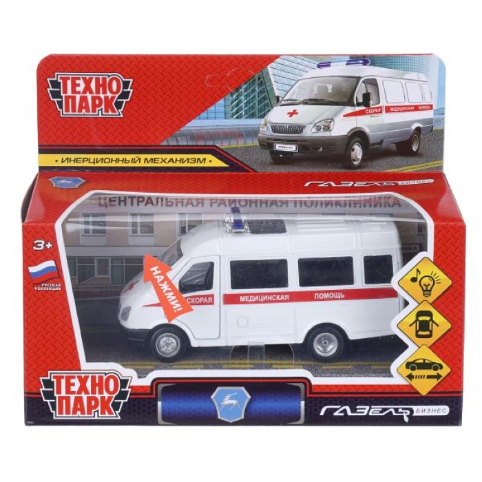 Машина металл ГАЗ-3221 "Газель" Скорая, 12,2 см, свет-звук, двери, инерция 
