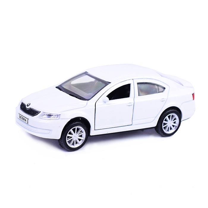 Машина металл Skoda Octavia 12 см, (двери, багаж, белый) инерц., в  коробке