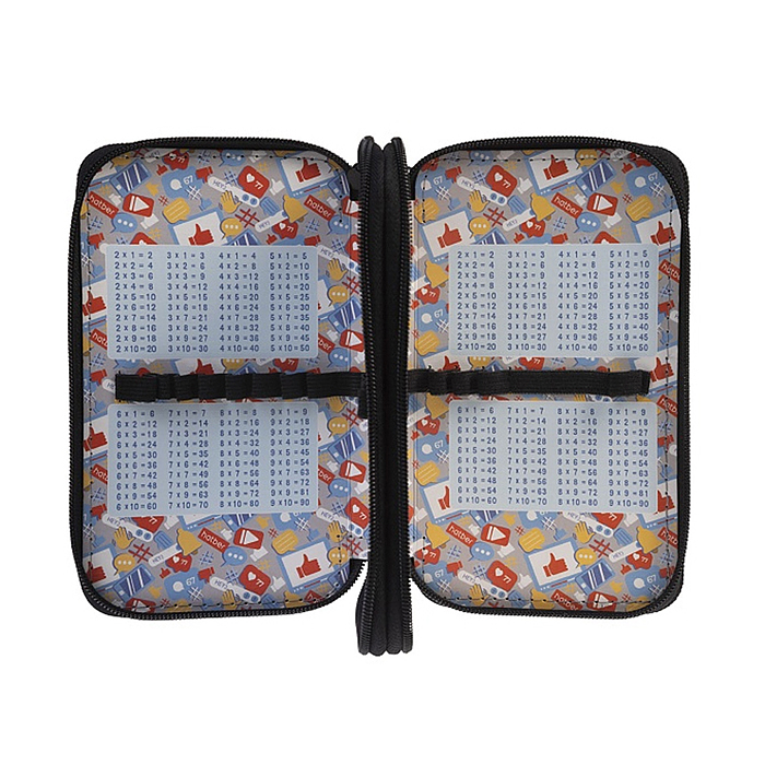 Пенал 190х110мм 2 отделения на молнии матовая ламинация 3D лак "Кто здесь?" с таблицей умножения