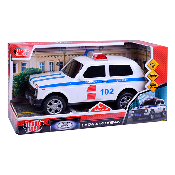 Машина пластик свет-звук LADA 4x4 URBAN Полиция 19,5 см, 2 кноп, инерционная