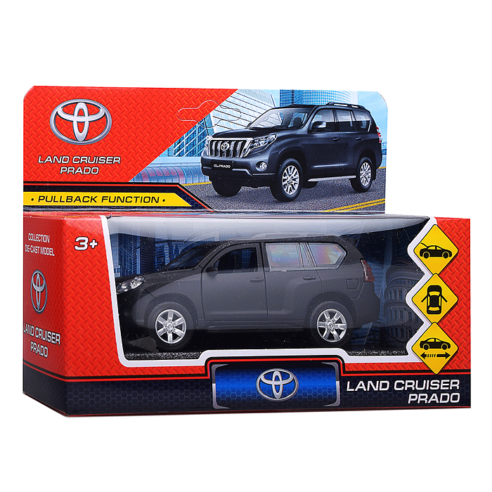 Машина металл Toyota Prado матовая 12 см, двери, багаж, инерц, черный