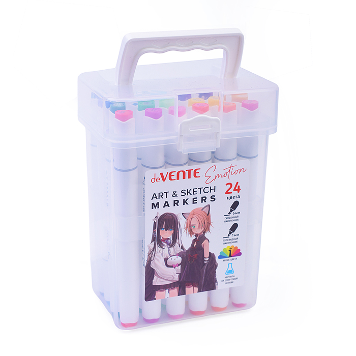 Набор маркеров для скетчинга "Emotion" 24 цвета, двусторонние (пулевидный 1 мм/скошенный до