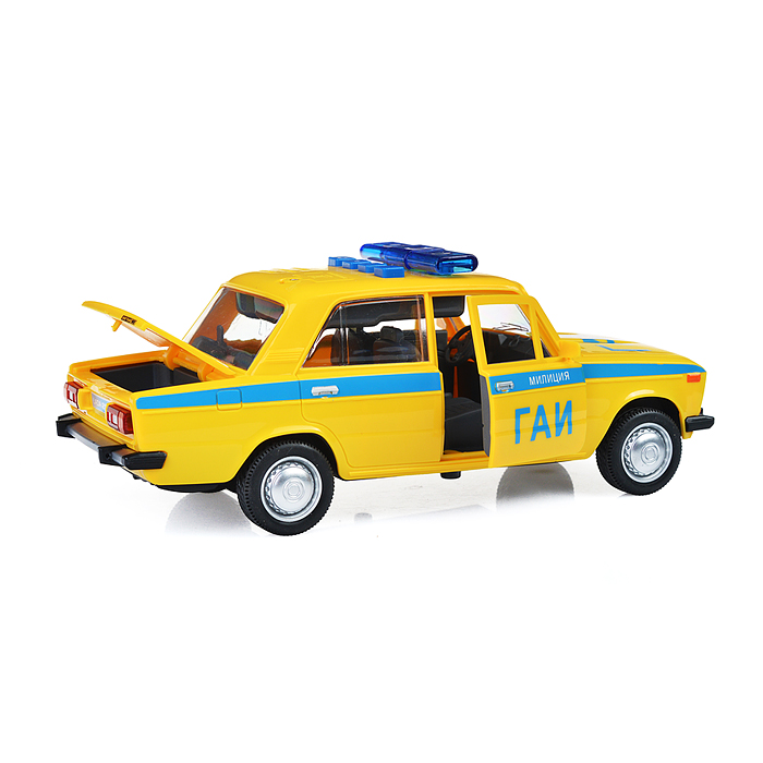 Машина пластик ВАЗ-2106 Милиция 22 см, (свет-звук, двери, желтый)инерц, в коробке