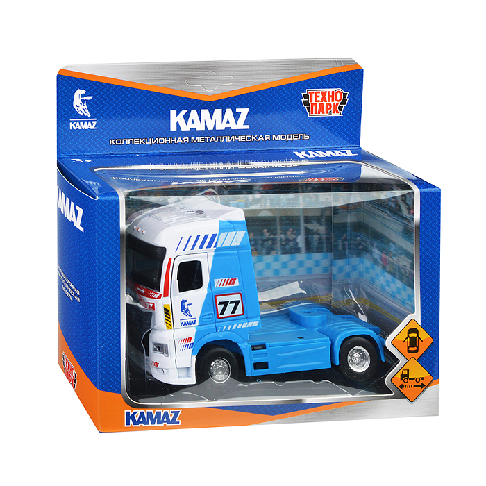 Машина металл Kamaz Тягач Спорт 14 см, (двери, синий) инерц, в коробке